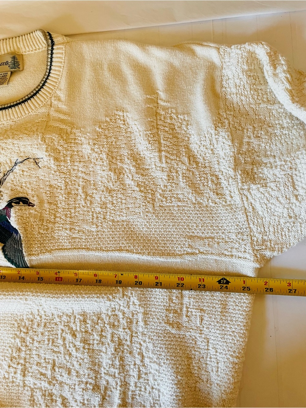 VTG 90s Fieldmaster Men’s Wood Duck Sweater Textured Cotton USA Ivory Preppy XL - Picture 9 of 10